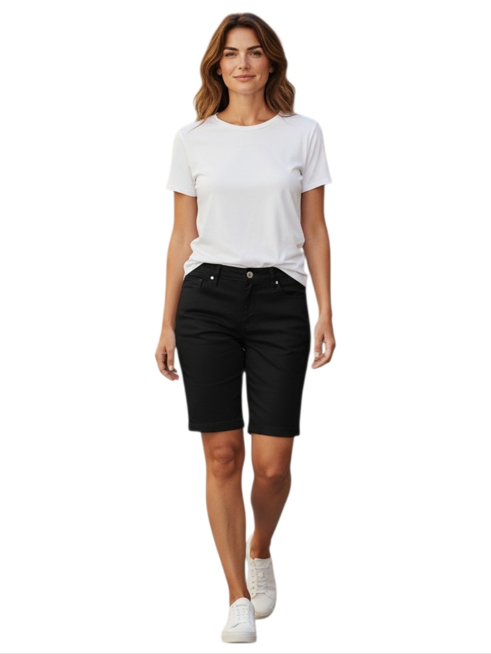 Black Midrise Burmuda Shorts Women 14M Riders Zip Fly 5 Pocket Resort Golf